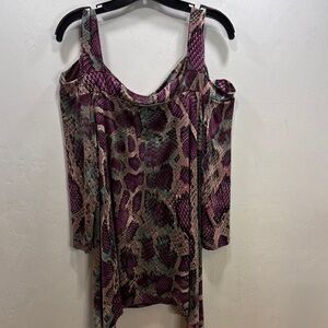 Caribe Sexy Snake Print Vibrant Stretch Comfort Tunic | Cold Shoulder Size XL